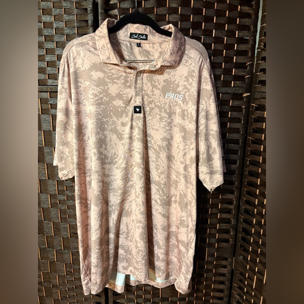 Bad Birdie PROS Golf Polo Men’s XL Beige Camo Performance Stretch Shirt